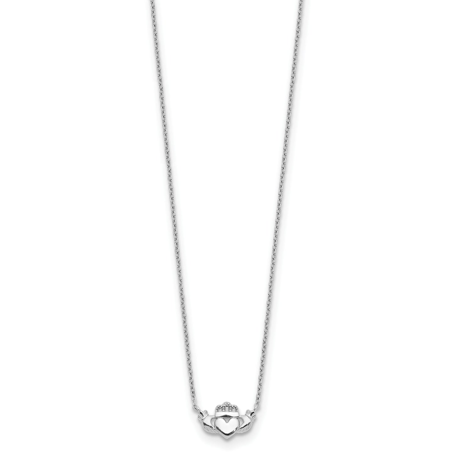 14k White Gold Polished Claddagh 17 inch Necklace