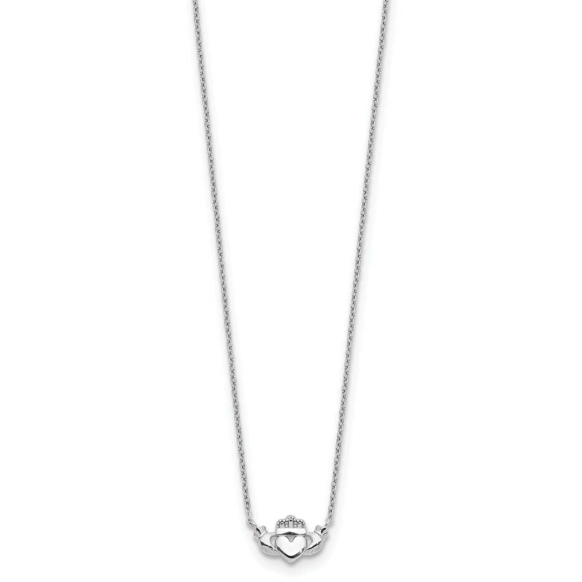 14k White Gold Polished Claddagh 17 inch Necklace