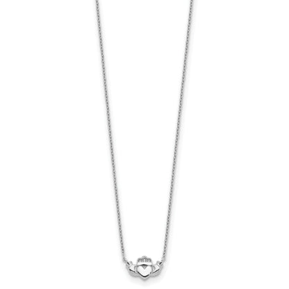 14k White Gold Polished Claddagh 17 inch Necklace