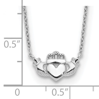 14k White Gold Polished Claddagh 17 inch Necklace