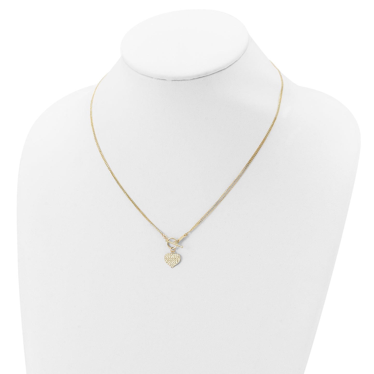 14k Polished Diamond-cut Heart with 3-Strand Chain 18 inch Toggle Necklace