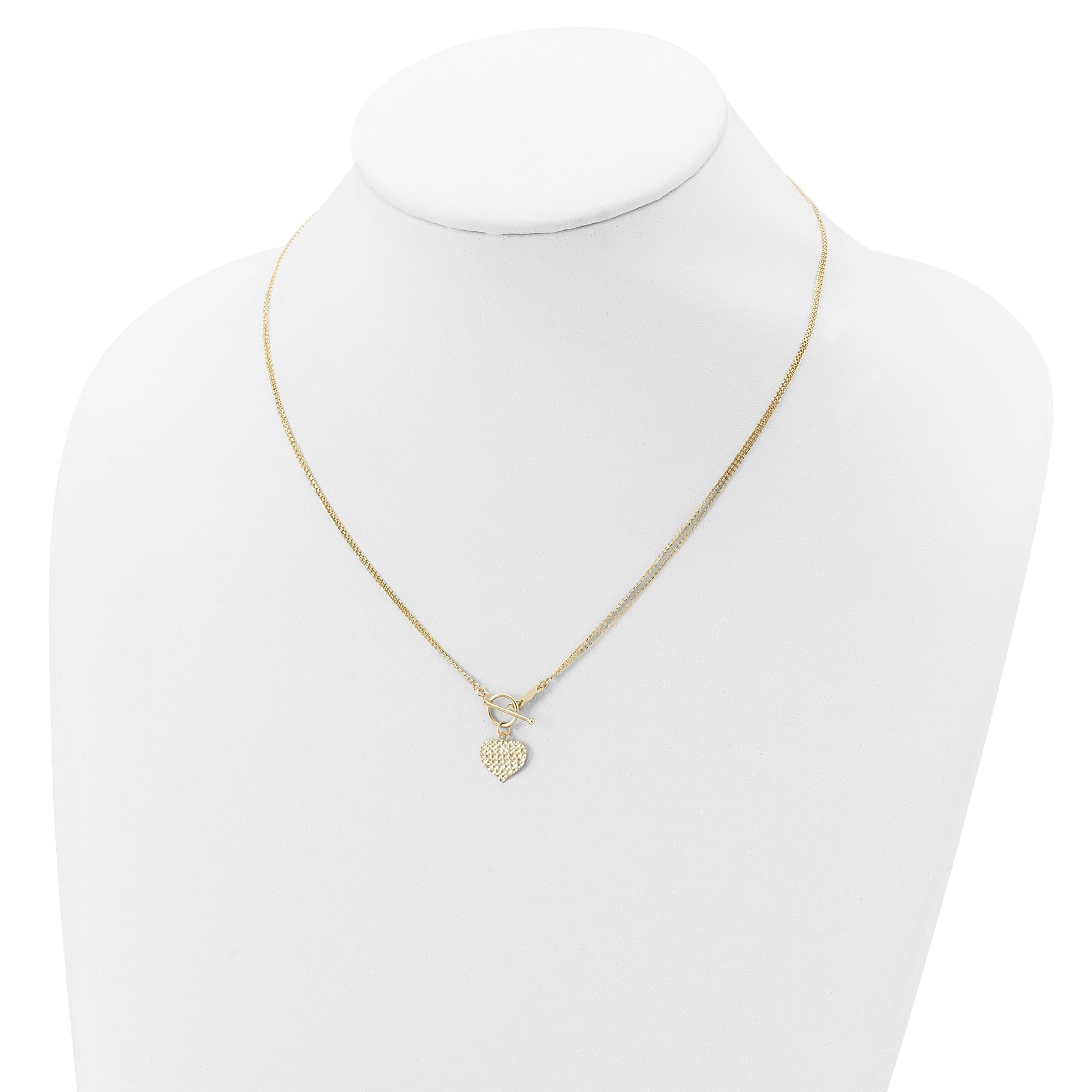 14k Polished Diamond-cut Heart with 3-Strand Chain 18 inch Toggle Necklace