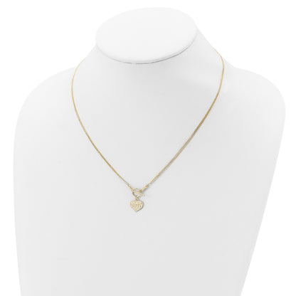 14k Polished Diamond-cut Heart with 3-Strand Chain 18 inch Toggle Necklace