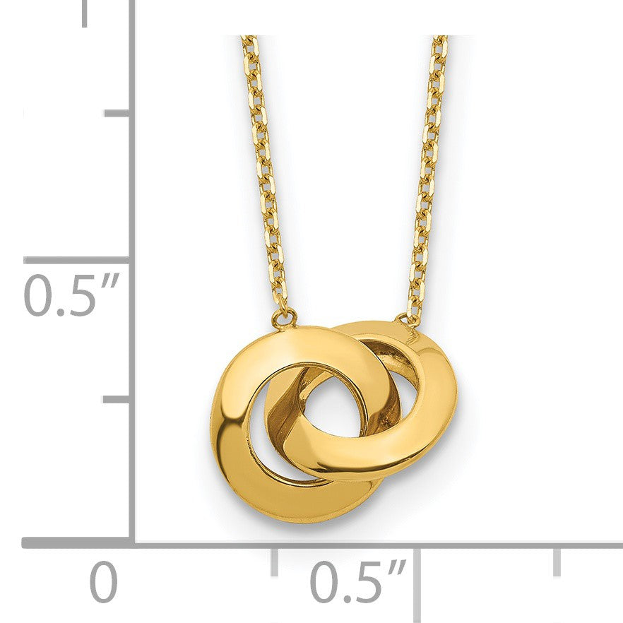 14k Polished Fancy Interlocking Circles 16 inch Necklace Plus 1 inch Extender