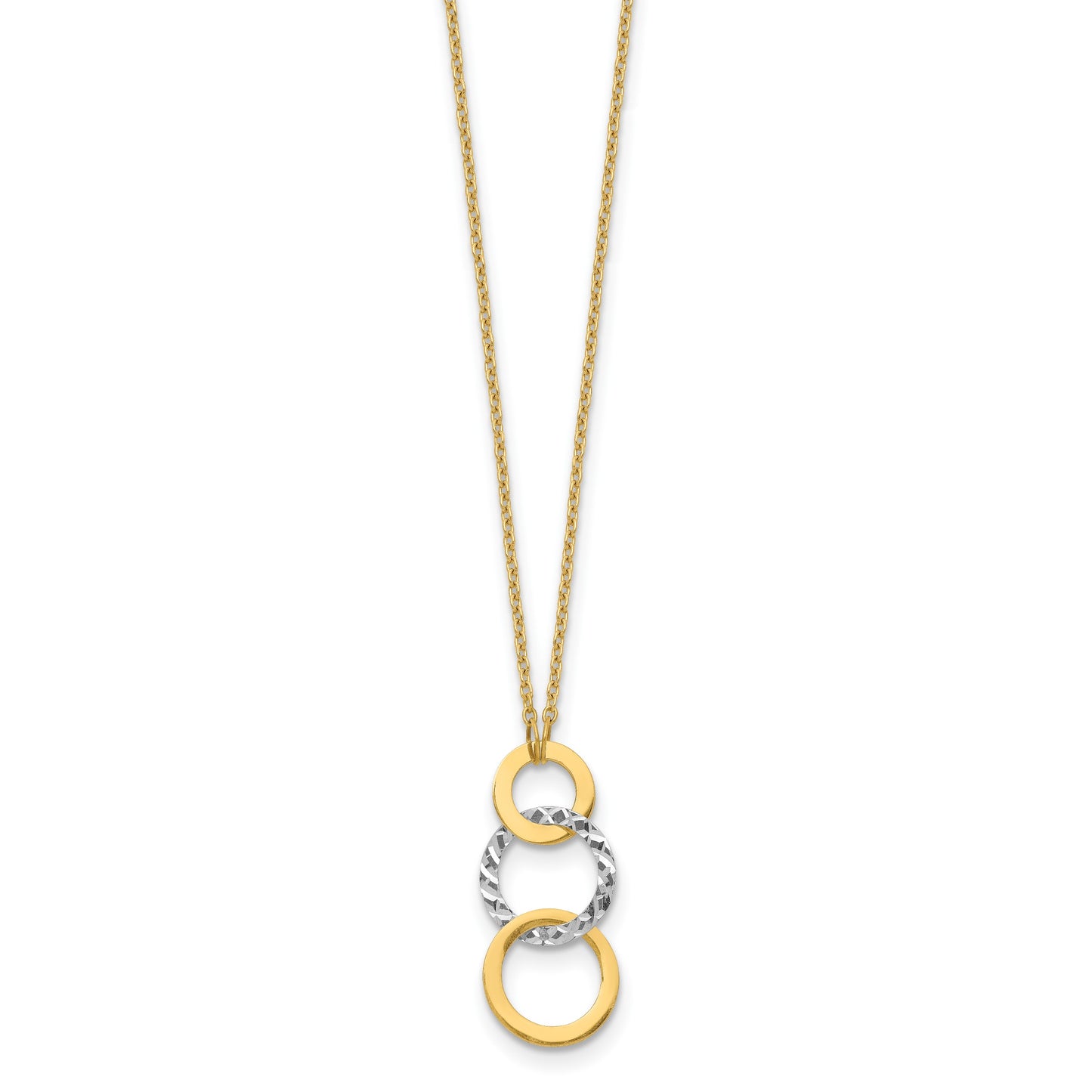 14k Two-tone Polished and Textured 3-Circle Dangle 17 inch Necklace