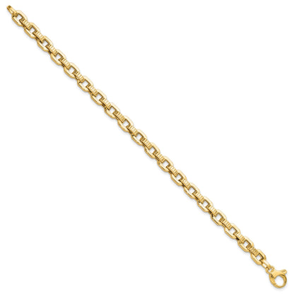 14K Polished and Textured Fancy Link 7.5 inch Bracelet