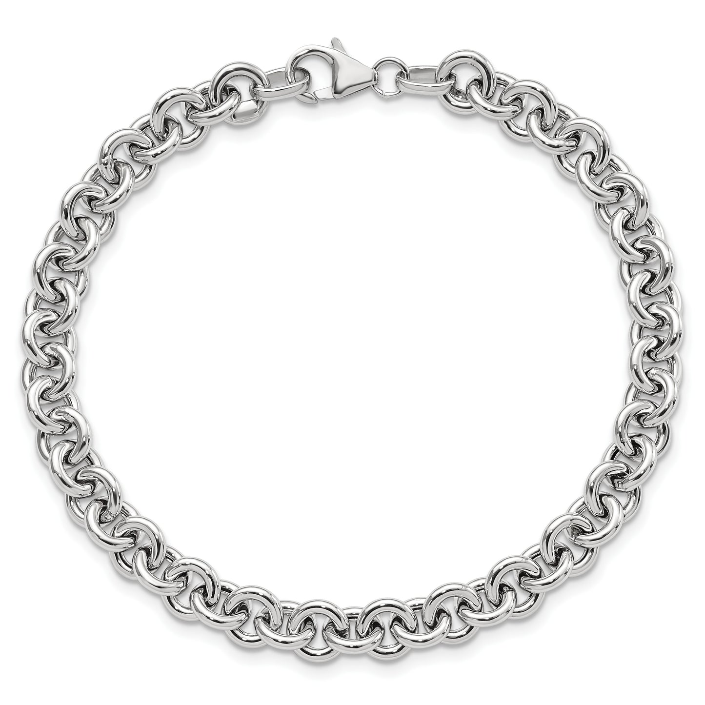 14k White Gold Polished 6.5mm Fancy Rolo Link 7.75 inch Bracelet