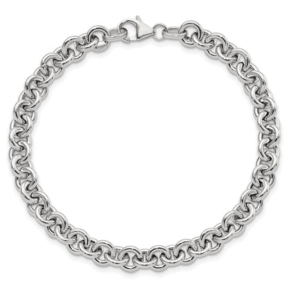 14k White Gold Polished 6.5mm Fancy Rolo Link 7.75 inch Bracelet