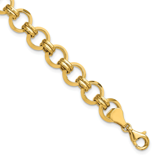 14k Polished 9.4mm Fancy Circle Link 7.5 inch Bracelet