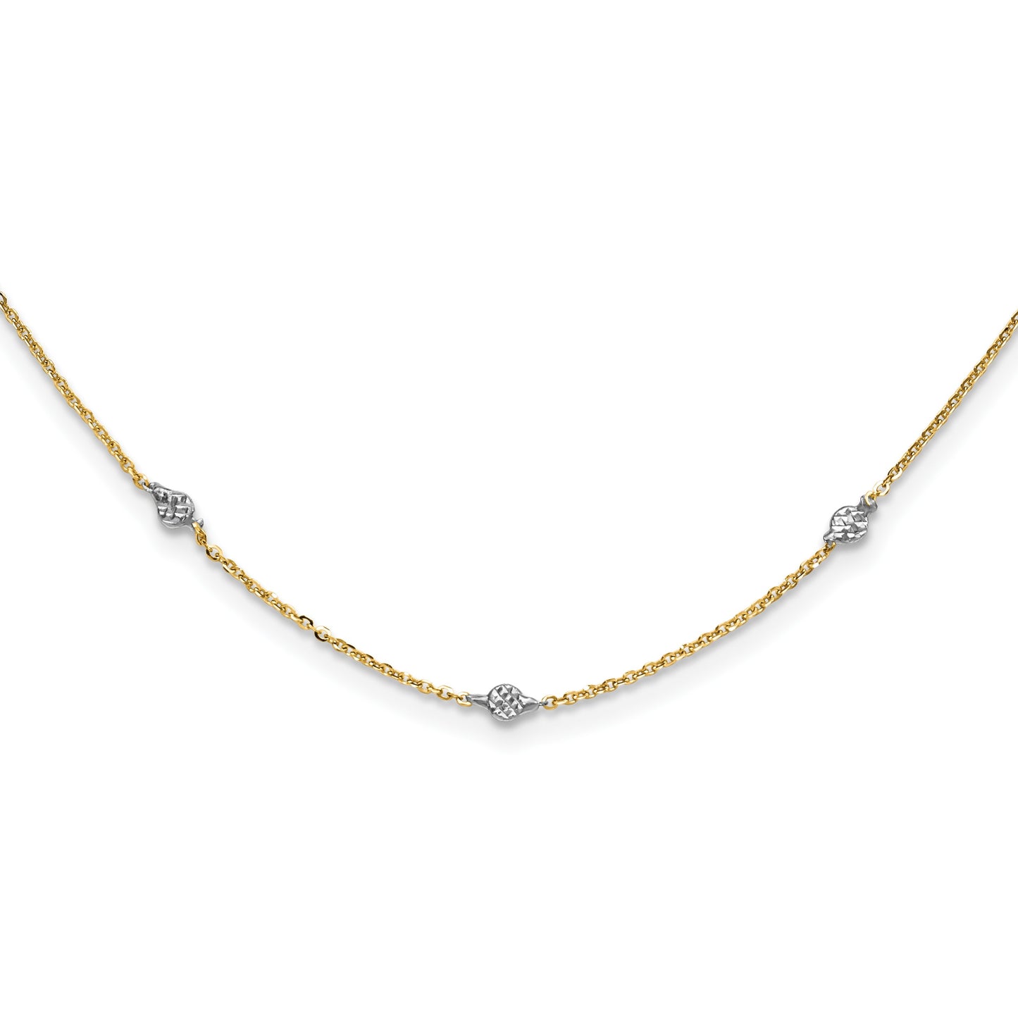 14K and White Rhodium Polished Diamond-cut Discs and Chain 18 inch Station Necklace