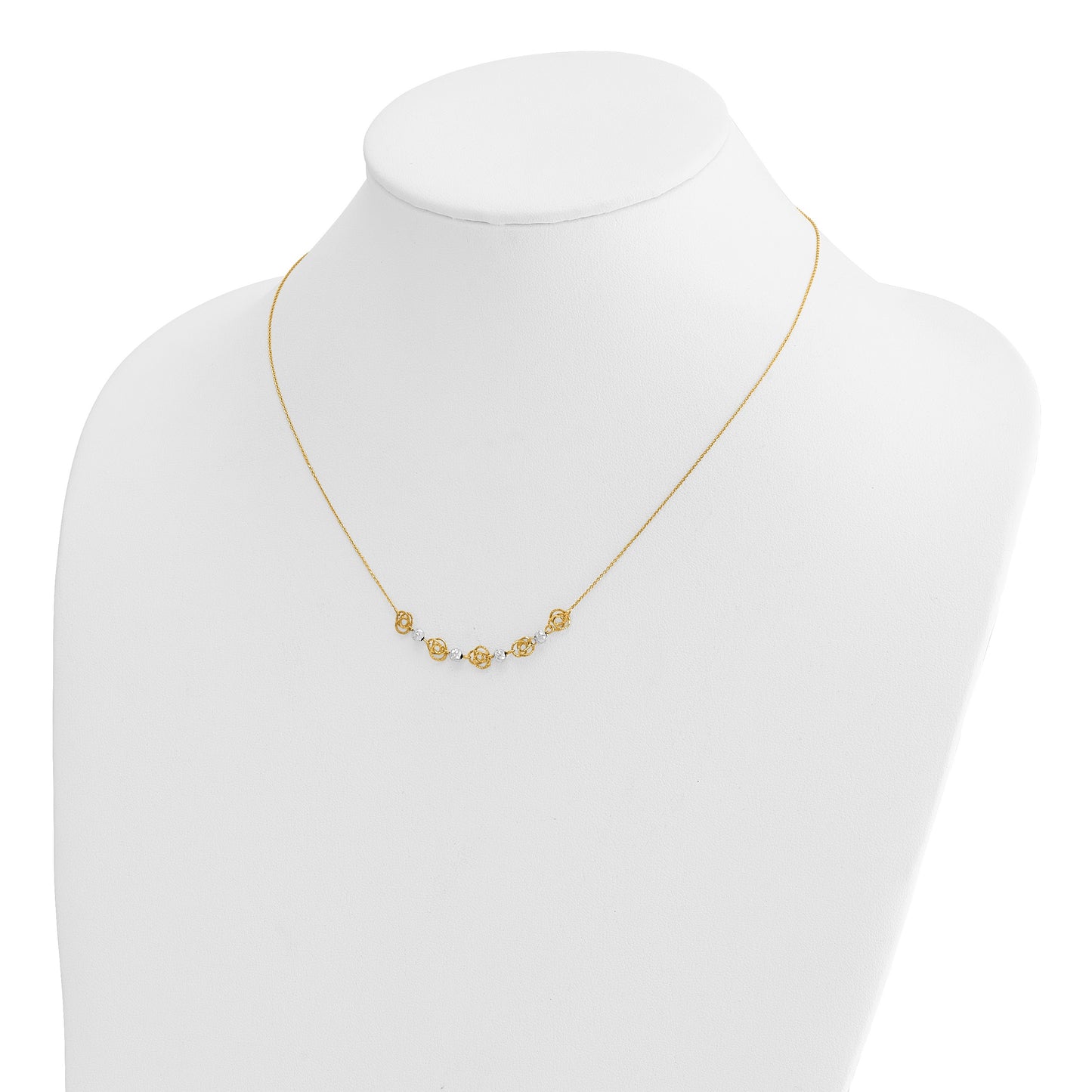 14k Two-tone Diamond-cut Beads and Love Knots 18 inch Necklace
