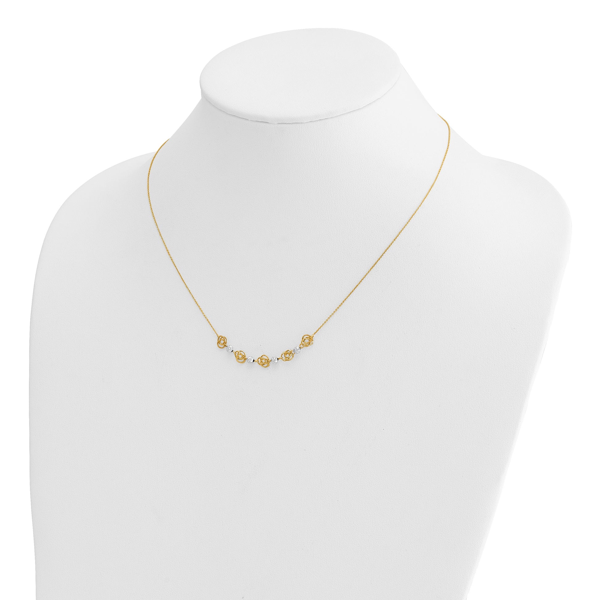 14k Two-tone Diamond-cut Beads and Love Knots 18 inch Necklace