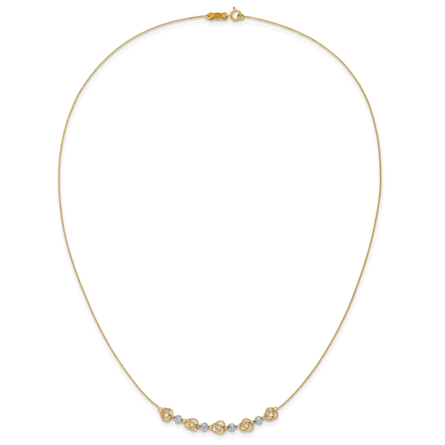 14k Two-tone Diamond-cut Beads and Love Knots 18 inch Necklace