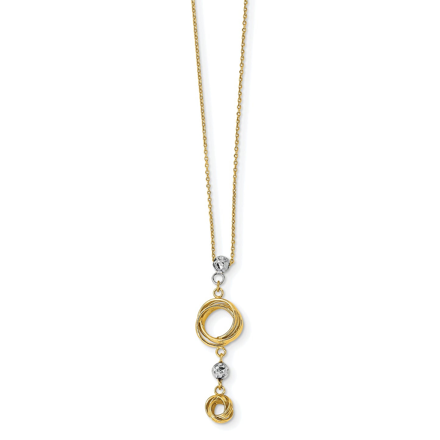 14k Two-tone Polished Love Knots with Diamond-cut Beads 18 inch Necklace