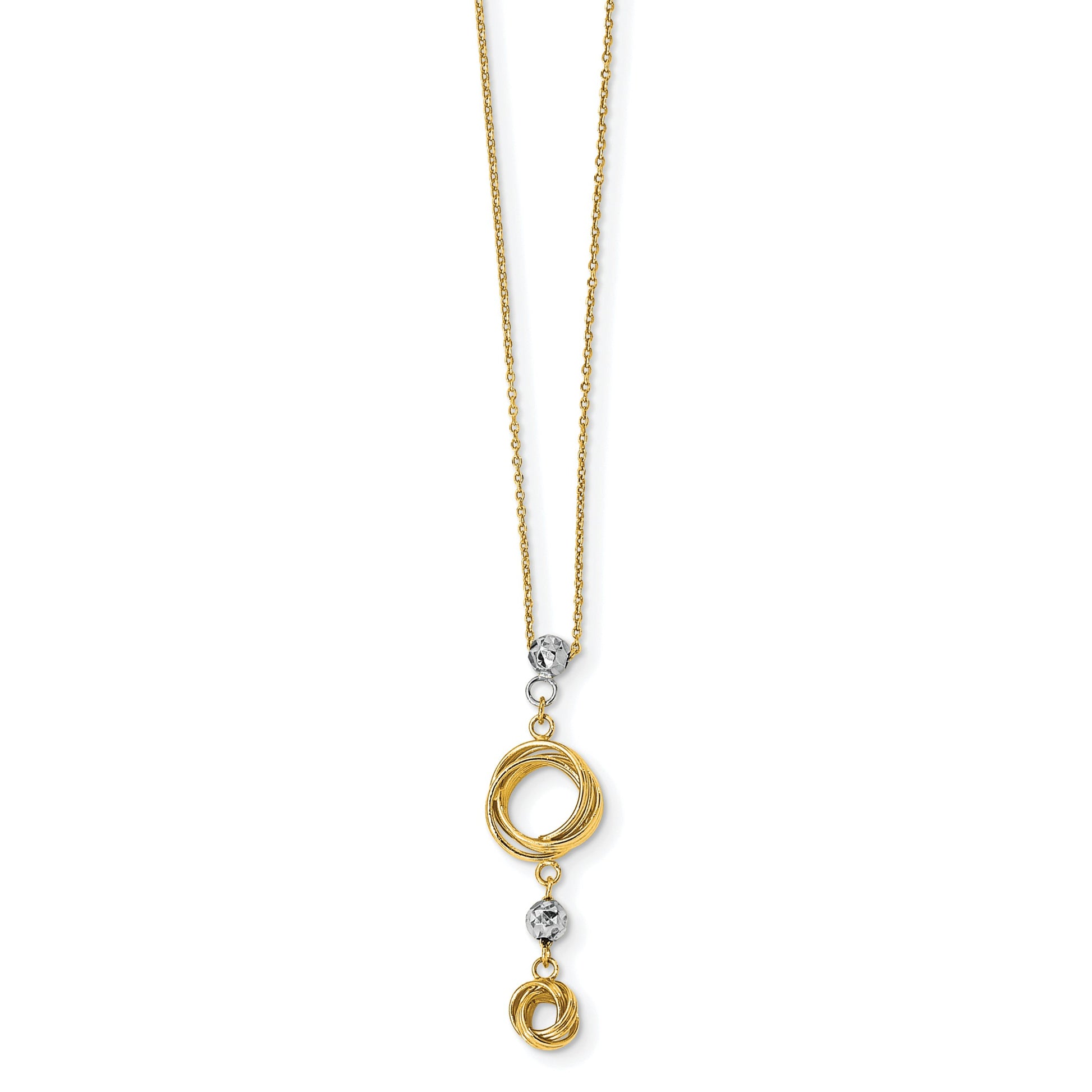 14k Two-tone Polished Love Knots with Diamond-cut Beads 18 inch Necklace
