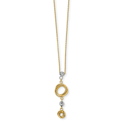 14k Two-tone Polished Love Knots with Diamond-cut Beads 18 inch Necklace