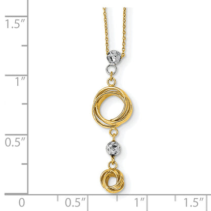 14k Two-tone Polished Love Knots with Diamond-cut Beads 18 inch Necklace