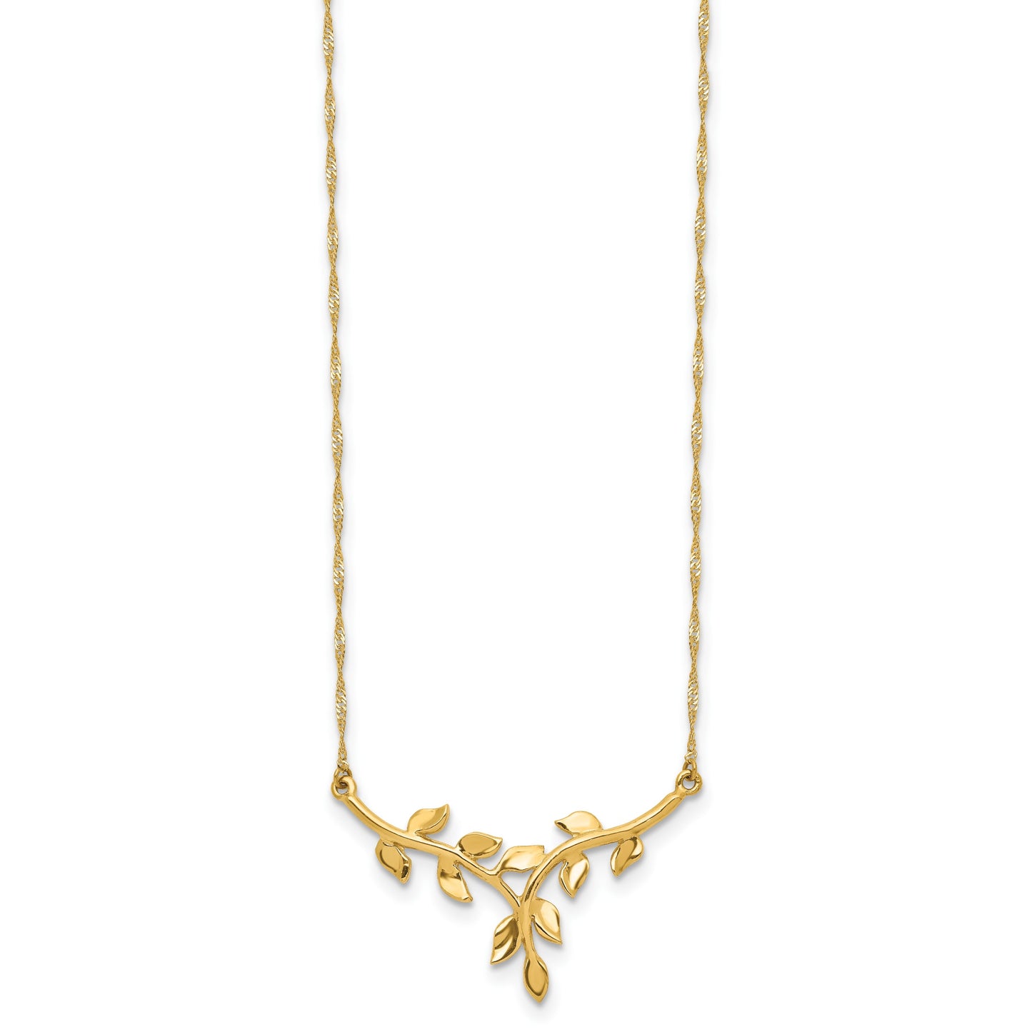 14K Polished Leaves 17 inch Necklace