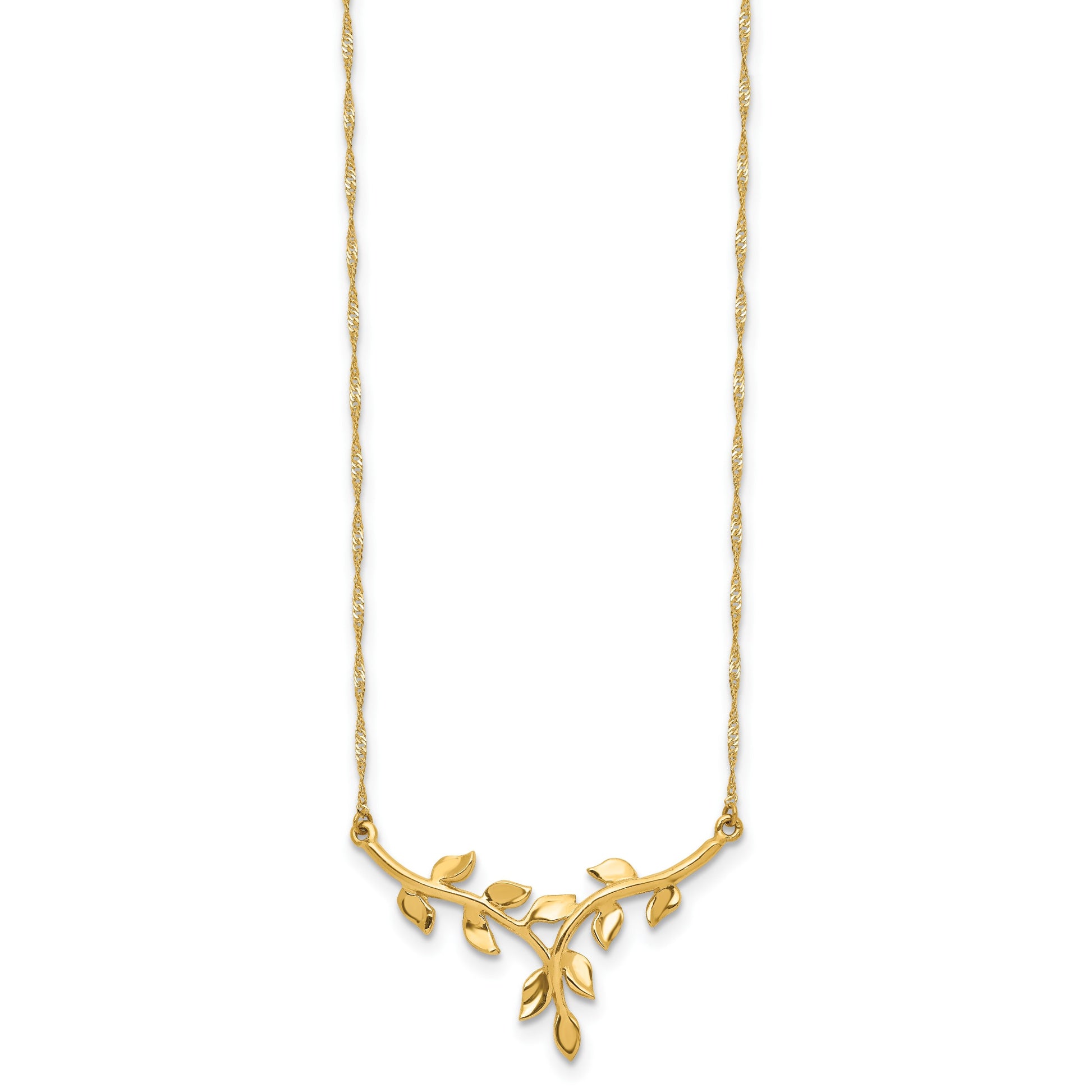14K Polished Leaves 17 inch Necklace