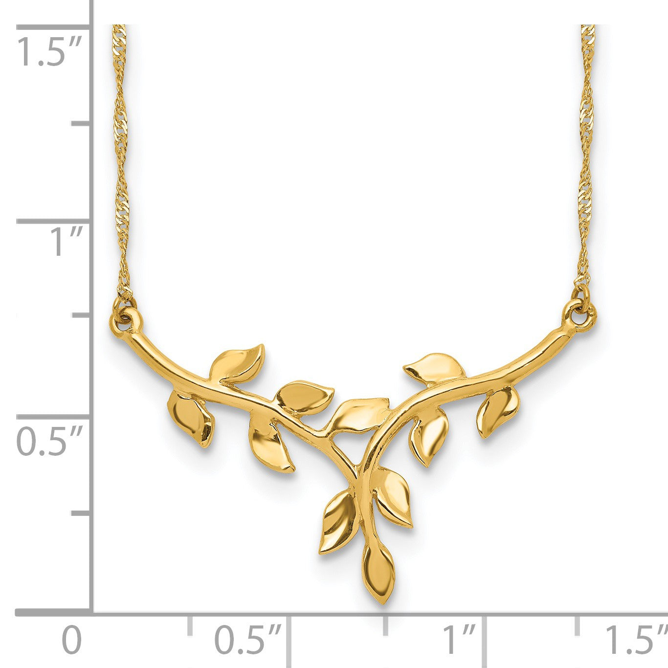 14K Polished Leaves 17 inch Necklace