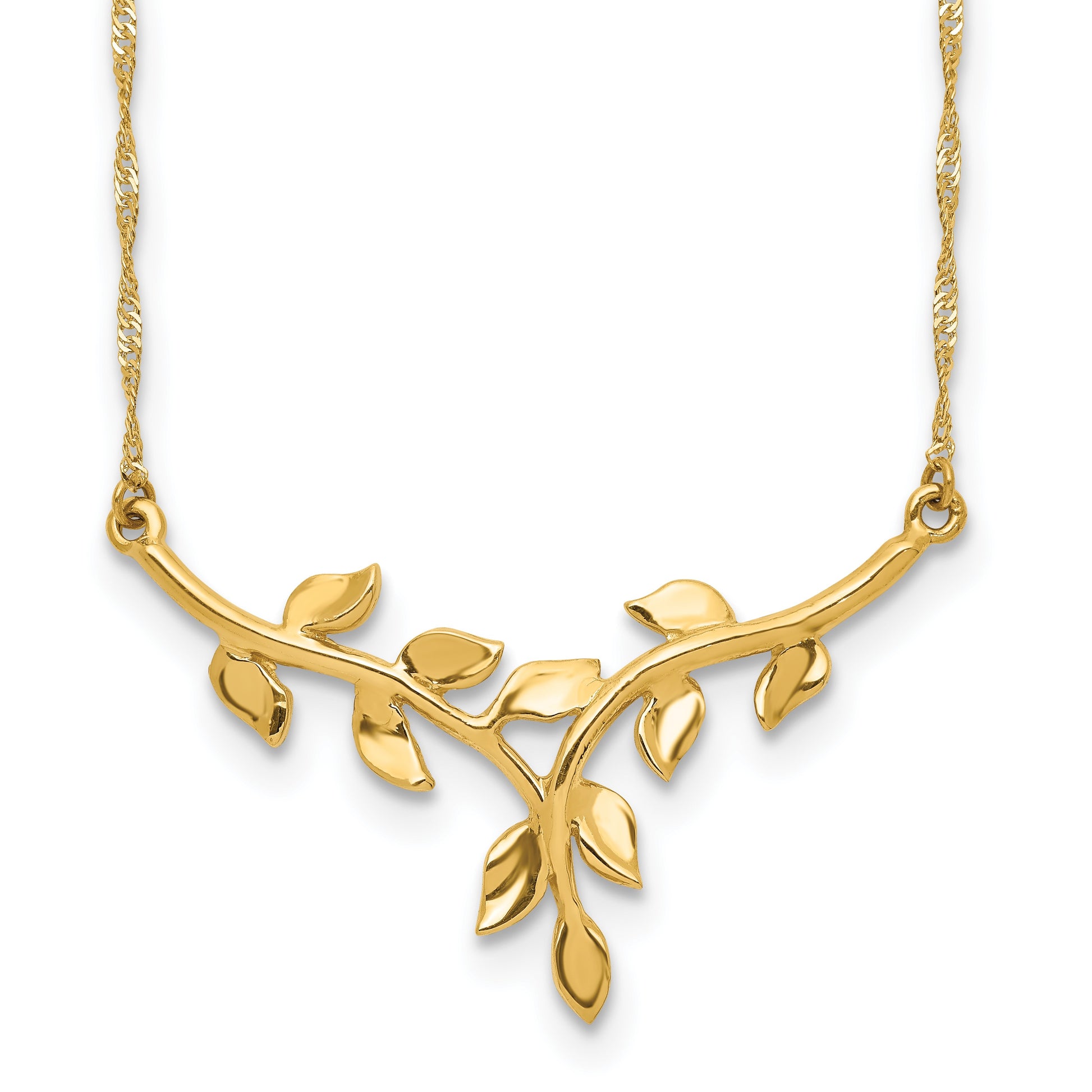 14K Polished Leaves 17 inch Necklace
