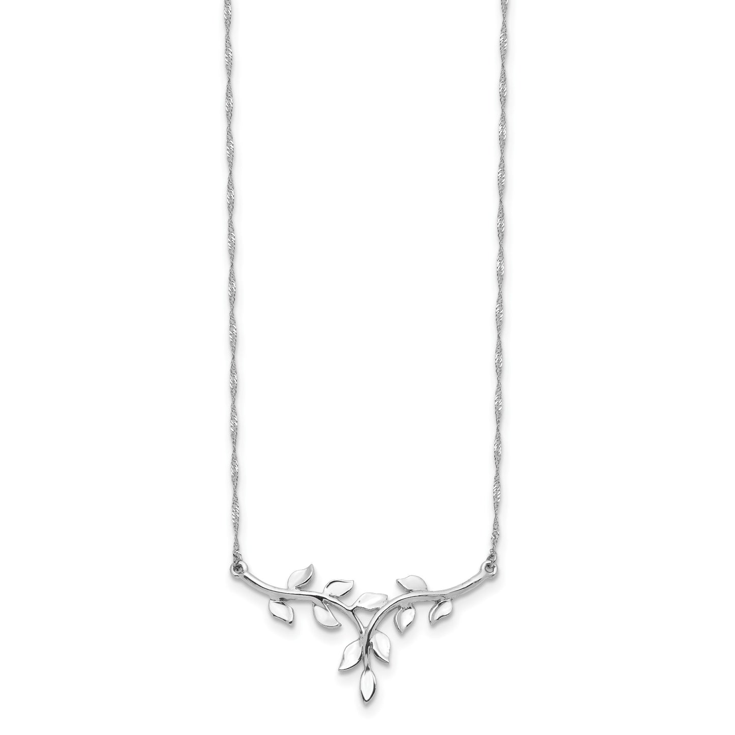 14K White Polished Leaves 17 inch Necklace