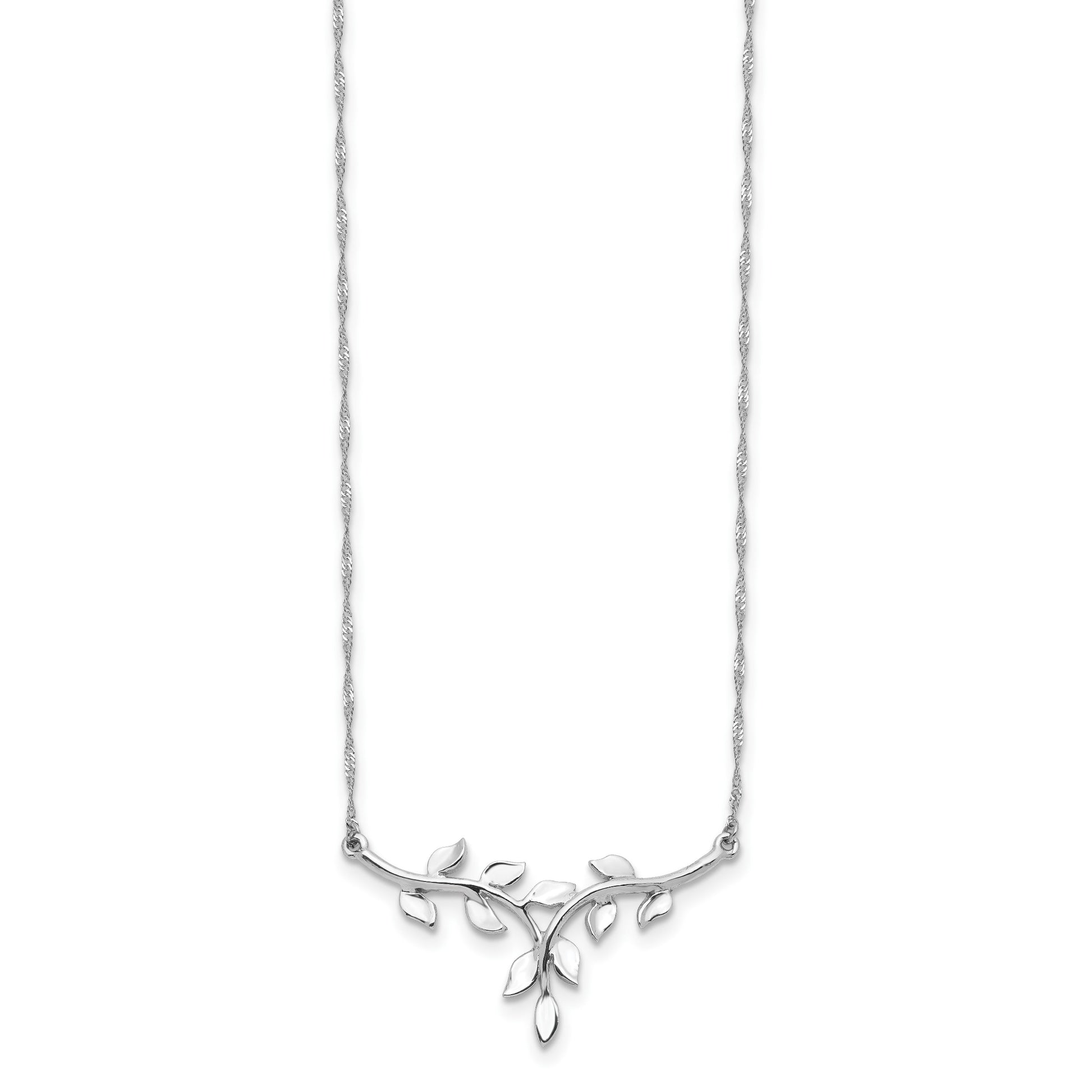 14K White Polished Leaves 17 inch Necklace