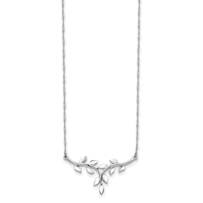 14K White Polished Leaves 17 inch Necklace
