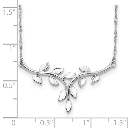 14K White Polished Leaf Necklace