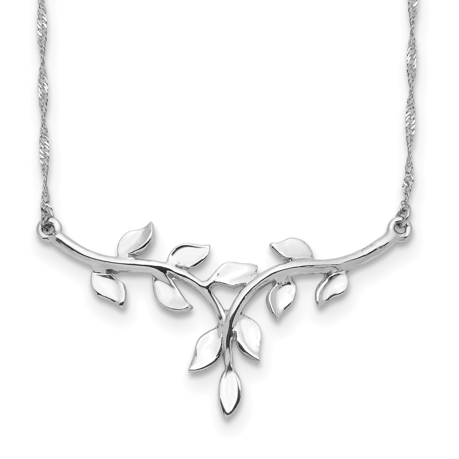 14K White Polished Leaves 17 inch Necklace