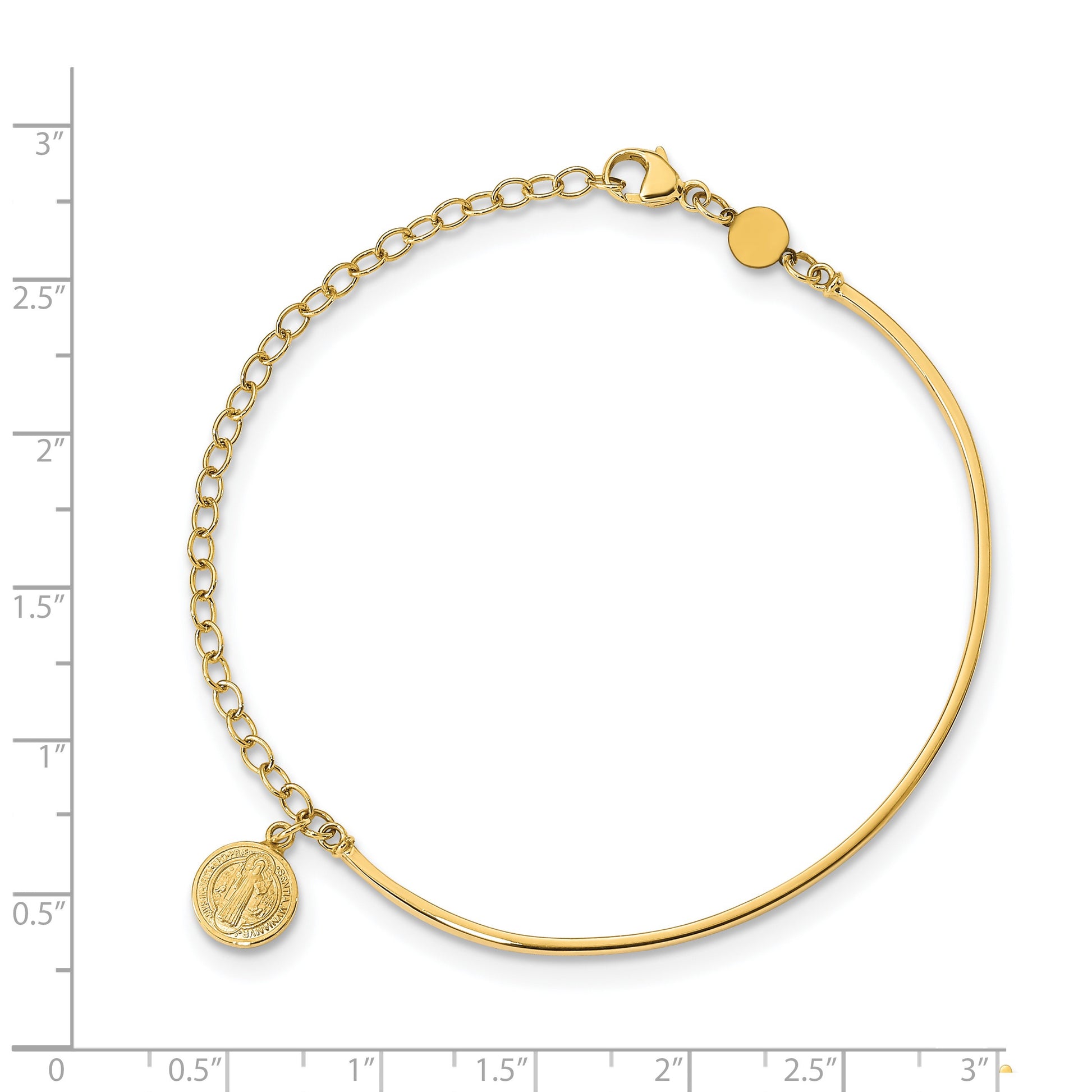 14K Polished St. Benedict Medal Half-Bangle 7 inch Bracelet