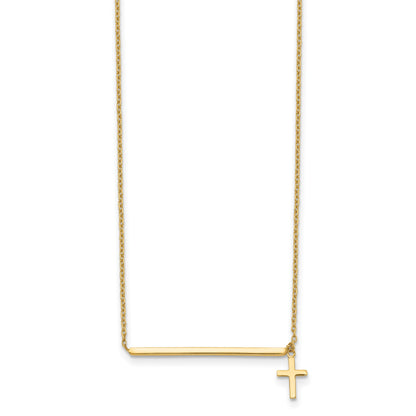 14k Polished Bar with Dangle Cross 13 inch Choker Necklace Plus 2 inch Extender