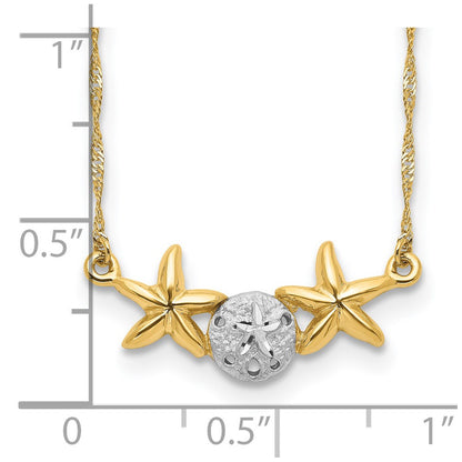 14K & White Rhodium 17 Brushed & Polished Sand Dollar Starfish Necklace