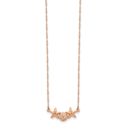 14K Rose Gold Brushed and Polished Sand Dollar and Starfish 17 inch Necklace