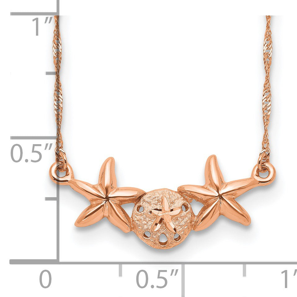 14K Rose Gold Brushed and Polished Sand Dollar and Starfish 17 inch Necklace