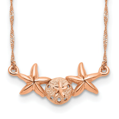 14K Rose Gold Brushed and Polished Sand Dollar and Starfish 17 inch Necklace
