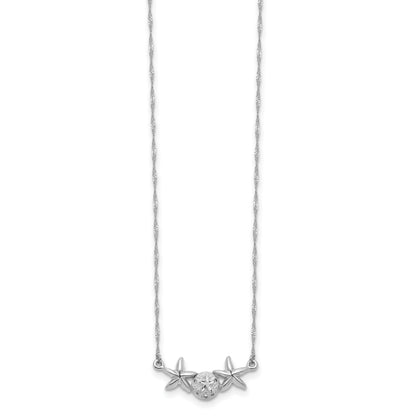 14K White Gold Brushed and Polished Sand Dollar and Starfish 17 inch Necklace