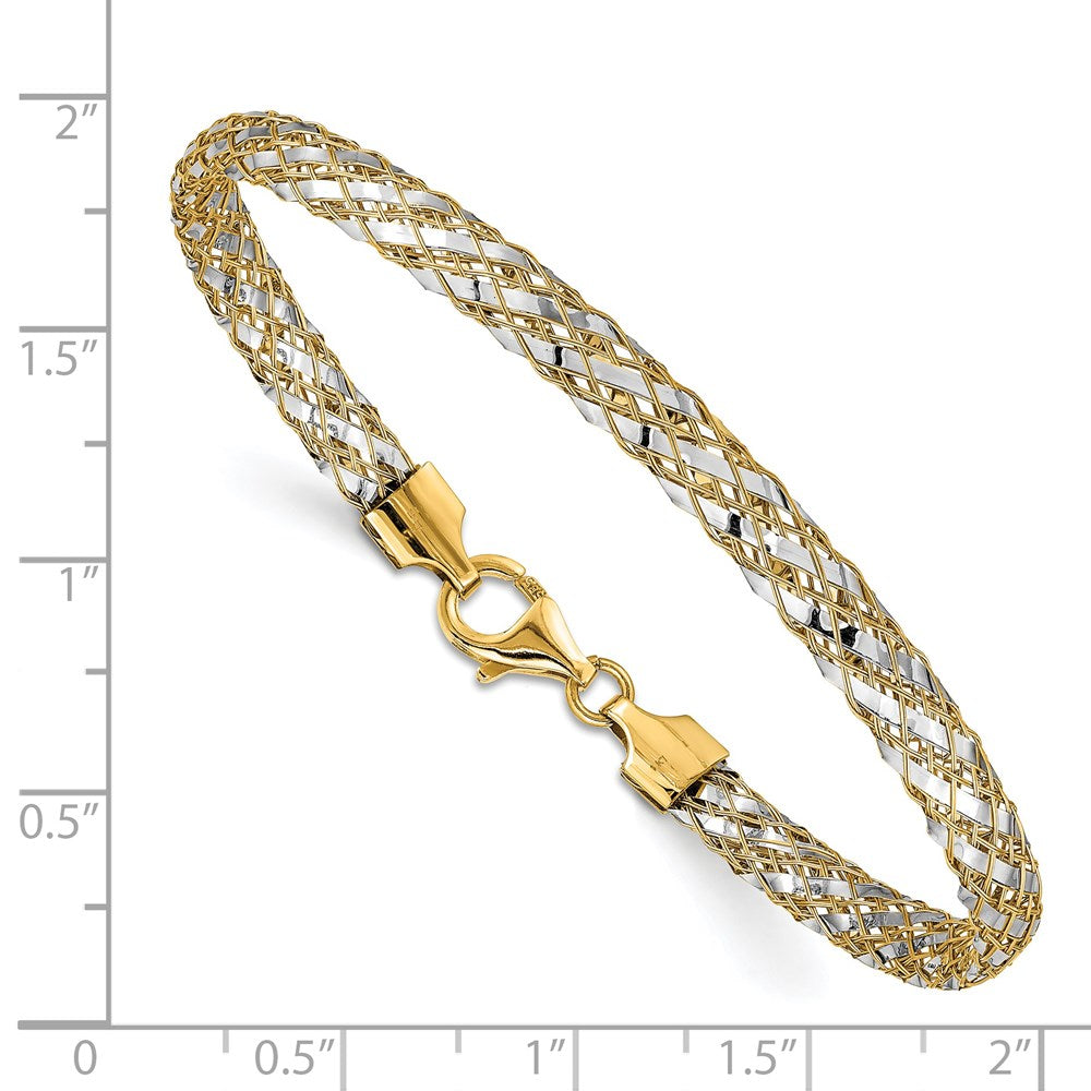 14K with Rhodium Woven Mesh Bracelet