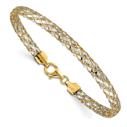 14K with Rhodium Woven Mesh Bracelet