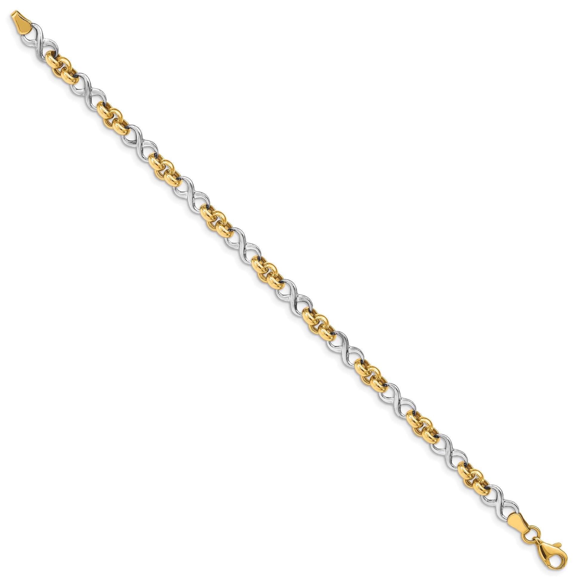 14K Two-Tone Infinity Symbol and Rolo Link 7.5 inch Bracelet