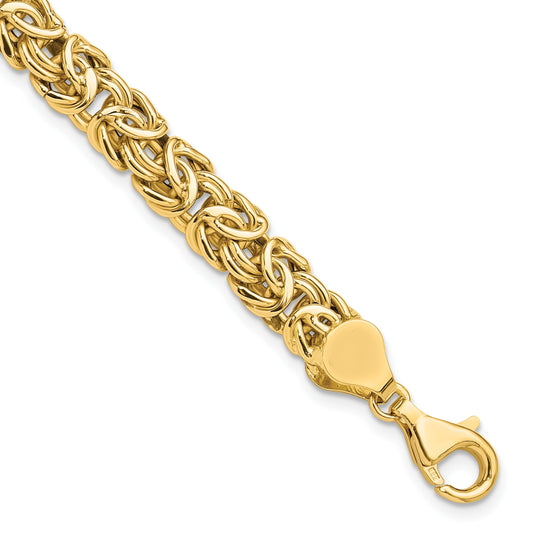 14K Polished 7.75mm Fancy Byzantine Link 8 inch Bracelet