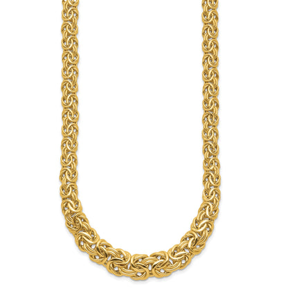 14k Fancy Graduated 7-12mm Flat Byzantine 17.5 inch Necklace