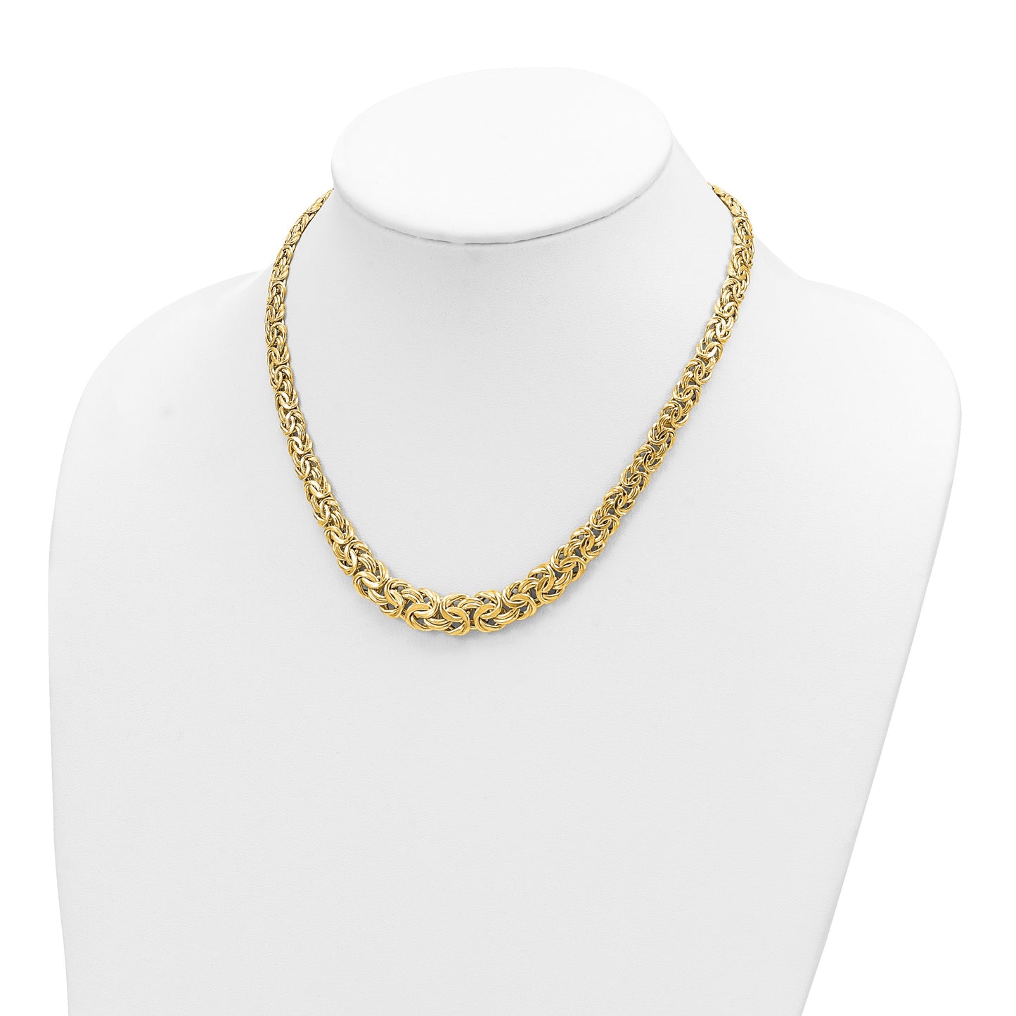 14k Fancy Graduated 7-12mm Flat Byzantine 17.5 inch Necklace
