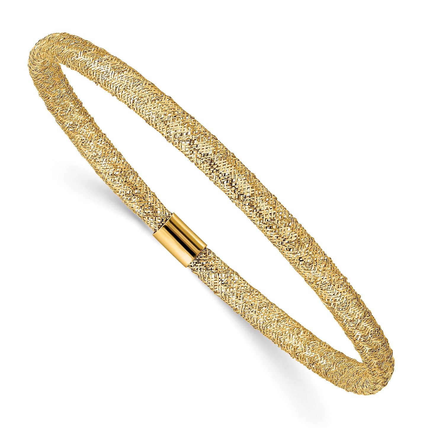 14K 4mm Fancy Woven Mesh Slip-on Stretch Bracelet