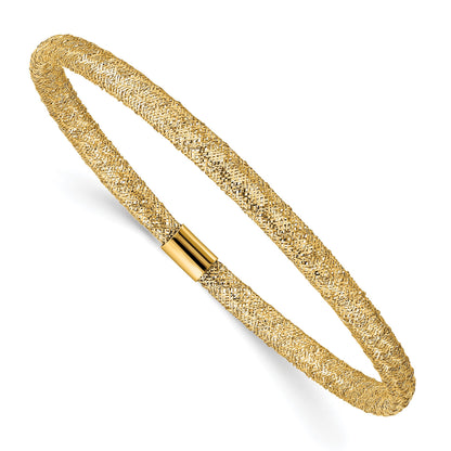 14K 4mm Fancy Woven Mesh Slip-on Stretch Bracelet