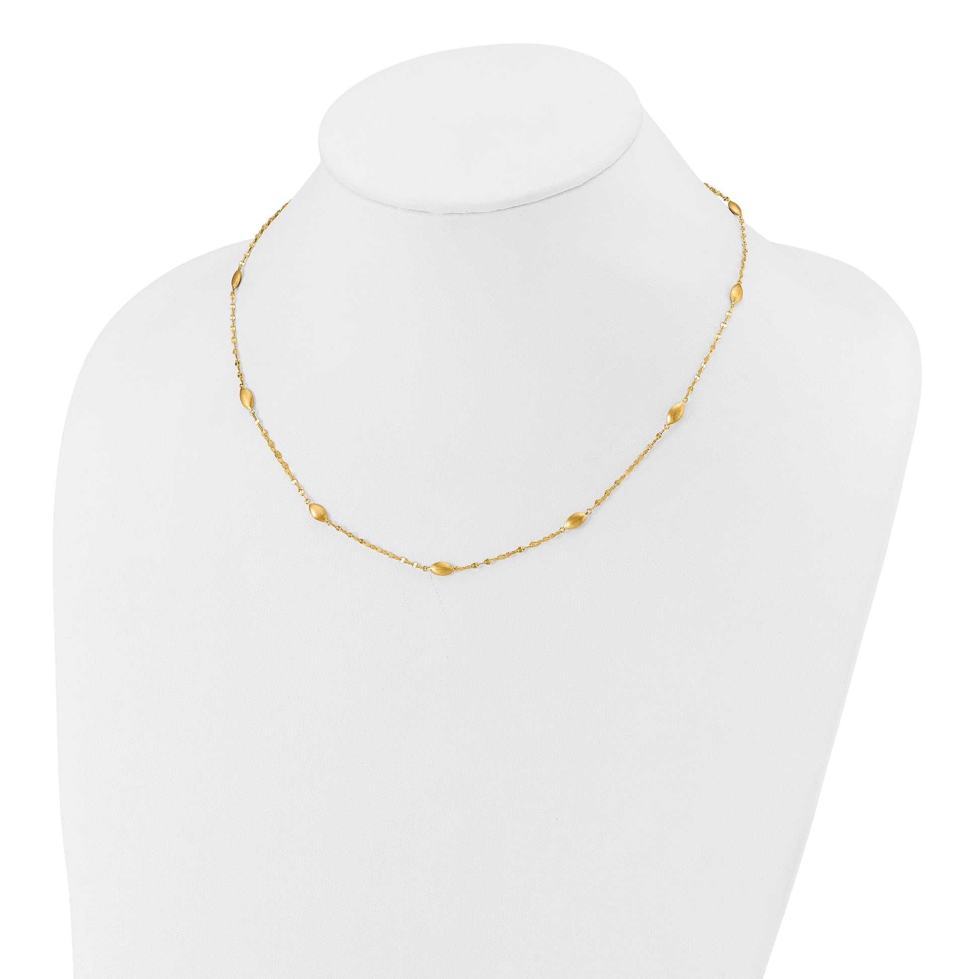 14k Diamond-cut Chain with Satin Oval Beads 18 inch Necklace