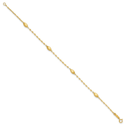 14k Diamond-cut Chain with Satin Oval Beads 7.5 inch Bracelet