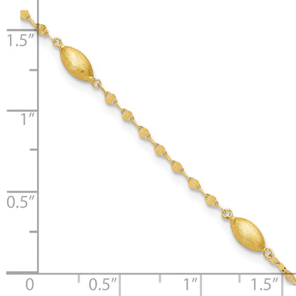 14k Diamond-cut Chain with Satin Oval Beads 7.5 inch Bracelet