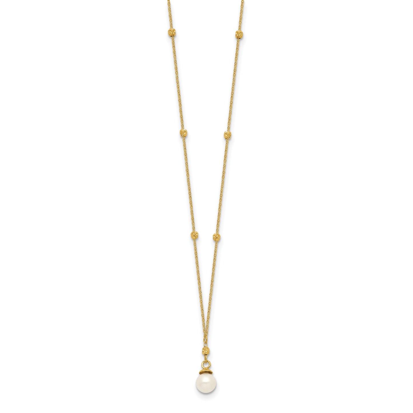 14k 4-5mm White Freshwater Cultured Pearl with Diamond-cut Beads 18 inch Necklace