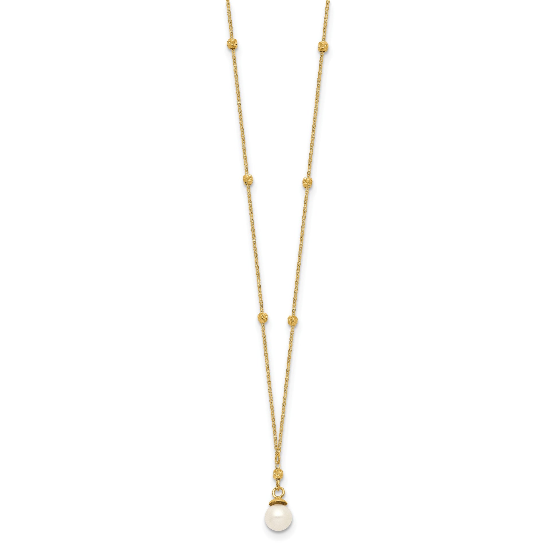 14k 4-5mm White Freshwater Cultured Pearl with Diamond-cut Beads 18 inch Necklace